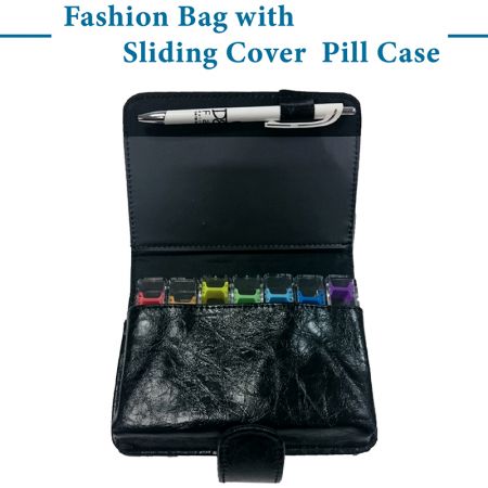 Transparent Pill Box Planner 7 Day Weekly with PU Bag - Pill Case with PU Pouch Appearance Black Crocodile