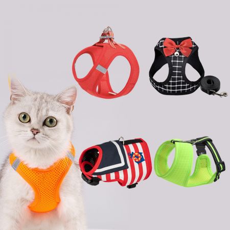 Wholesale Mesh Cat Harness - Plaid Mesh Cat Harness with Bowtie