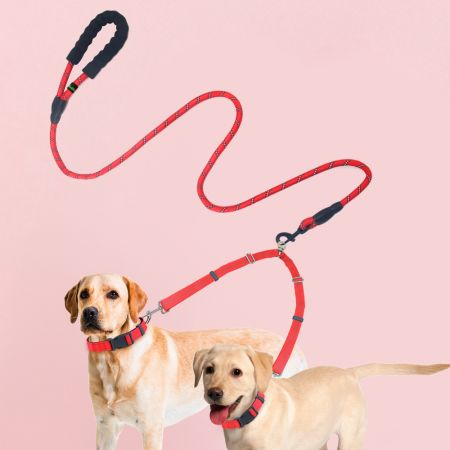 Wholesale Nylon Reflective Double Dog Leash - Wholesale Split Dog Leash with Bungee Band