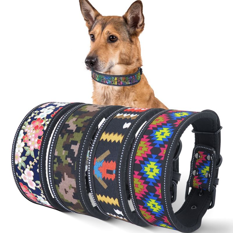 Tribal Pattern Reflective Nylon Dog Collar Supplies Custom Adjustable