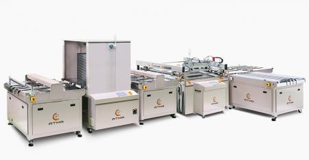 Fully Automatic Cooktop Glass Screen Printing Line
(max printing area 700 x 1200 mm) - Get thru fully automatic station to transfer workflow, reduce numerous manpower of transportation, raise full line production efficiency