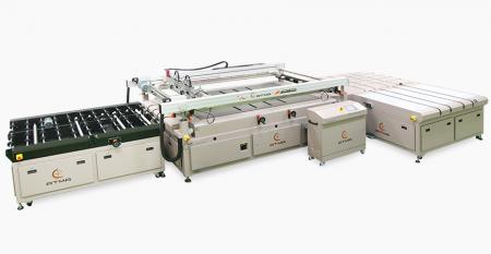 Automatic Automotive Front / Back Windshield Glass Screen Printer - Conveyor belt transports substrate, distinctly control heavy and weak pressure for registration pins, precise control registration accuracy and bilateral nesting bar