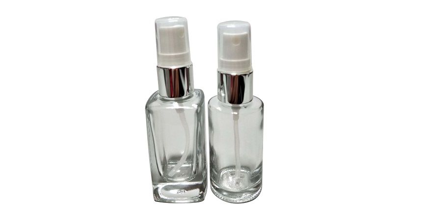 30ml Square or Round Shaped Clear Glass Sprayer Bottle with Silver Collar