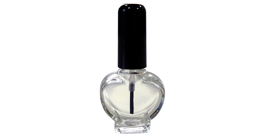 GH26 677: 10ml Heart Shaped Clear Glass Nail Polish Bottle with Cap and Brush