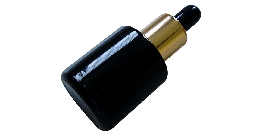 Frasco cuentagotas de vidrio negro redondo de 10 ml para aceite de suero de esencia cosmética