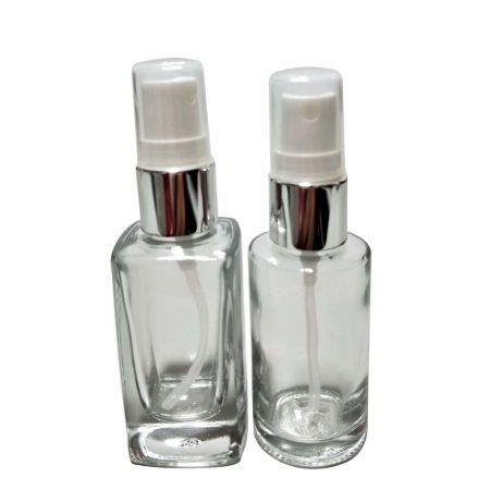 GH703P – GH730RP: 30ml Square and Round Glass Bottle with Sprayer (Silver)