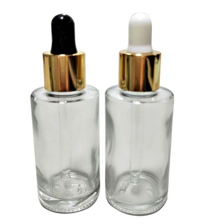 GH730RD: 30ml Round Clear Glass Bottle with Dropper (Silver or Gold)