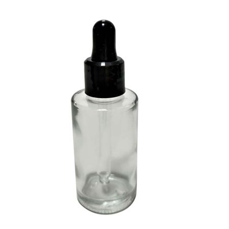 GH730RDB: 30ml Round Clear Glass Bottle with Dropper (Black)