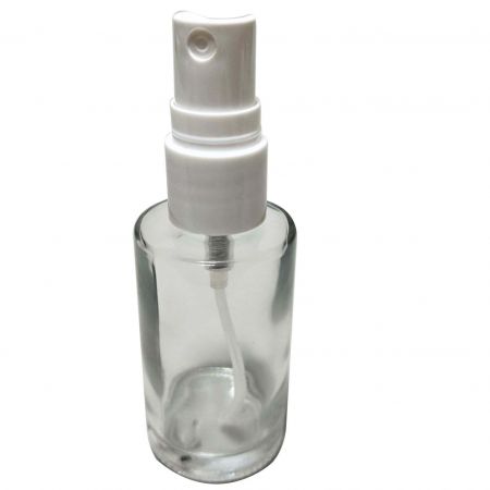 GH730RPW: 30ml Round Clear Glass Bottle with Sprayer (White)