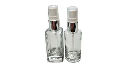 Стеклянные бутылки для ногтей с горлышком 18/415 - Распылитель из прозрачного стекла квадратной или круглой формы на 30 мл с серебряным воротником