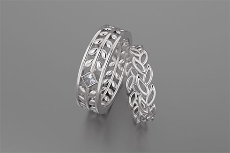 Love Vine Leaf Couple Ring in Sterling Silver - Couple Design Vine Leaf Ring