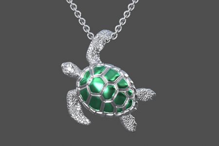 Turtle Pendant in Sterling Silver - Customized Turtle Pendan