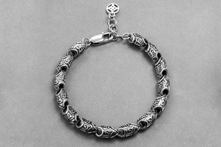 925 Silver Three-dimensional Sanskrit Seed Characters Male bracelet - 925 silver personality male Sanskrit three-dimensional seed characters bracelet