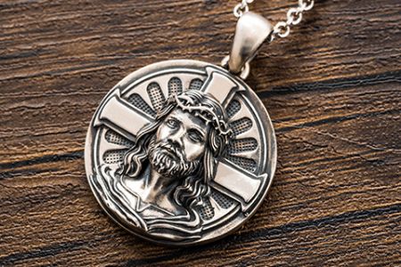 925 Sterling Silver 3D Relief Pendant of God the Father in Christianity with Sulfur Effect