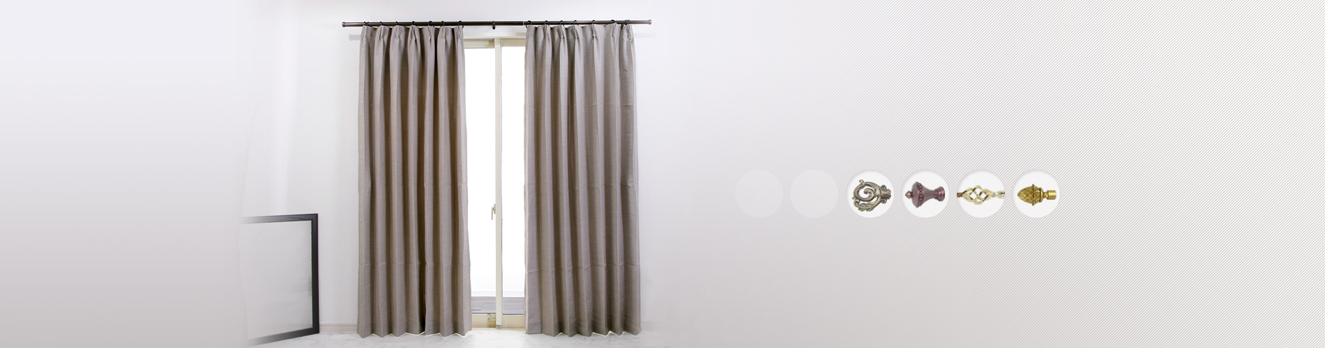 Classic Window Each of our curtain finials can be surface-treated  for electro-plated or power-coated.