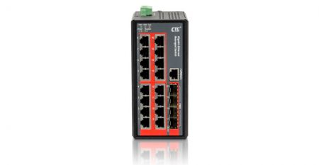 IGS-1604SM(front) Industrial 16/8 RJ45 and 4/12 SFP Managed Gigabit Ethernet Switch.