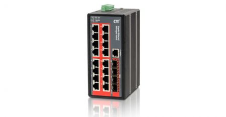 IGS-1604SM(right) Industrial 16/8 RJ45 and 4/12 SFP Managed Gigabit Ethernet Switch.