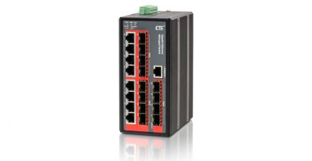 IGS-812SM(right) Industrial 16/8 RJ45 and 4/12 SFP Managed Gigabit Ethernet Switch.