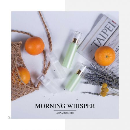 Confezione cosmetica e per la cura della pelle airless in eco PETG e PP di forma rotonda - Serie Morning Whisper