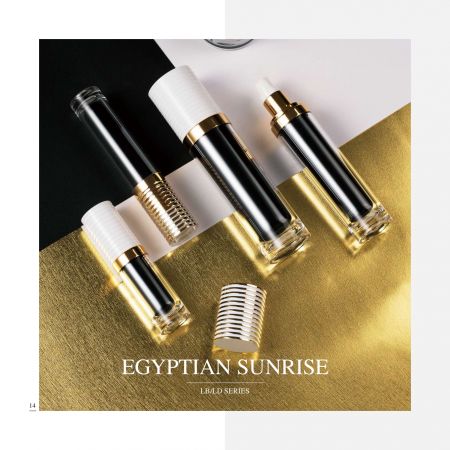 Confezione di cosmetici e cura della pelle di lusso in acrilico di forma rotonda - serie egiziana Sunrise - Collezione di imballaggi cosmetici - Alba egiziana