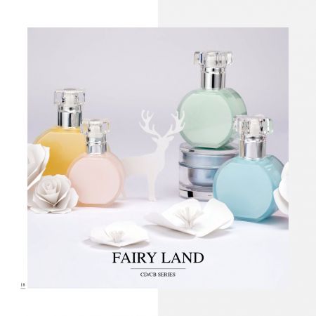 Confezione per cosmetici e cura della pelle in acrilico di forma rotonda - serie Fairy Land - Collezione Packaging Cosmetico - Paese delle Fate