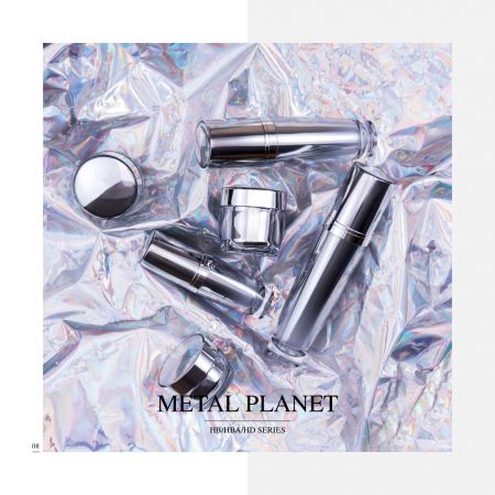 Confezione per cosmetici e cura della pelle di lusso in acrilico di forma rotonda - Serie Metal Planet