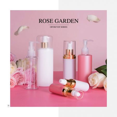 Confezione cosmetica e per la cura della pelle in ECO PETG e PP di forma ovale - Serie Rose Garden - Collezione Packaging Cosmetico - Roseto