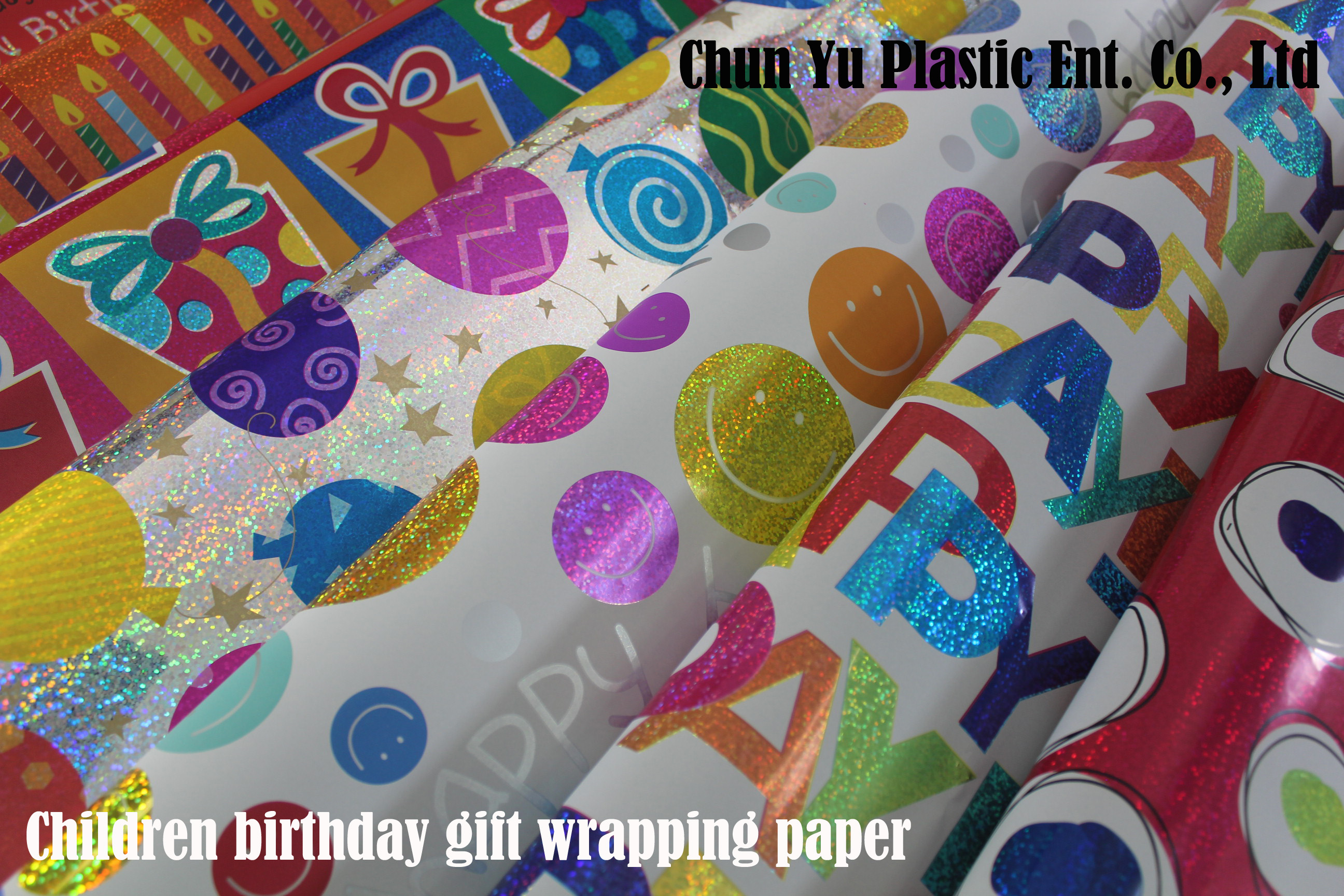 Chun Yu Plastic produces gift wrapping paper for children presents and birthday parties for girls and boys