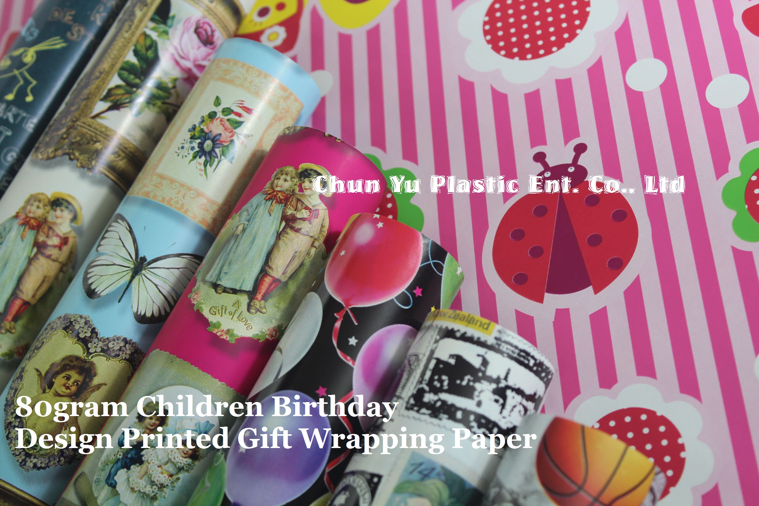 80gram luxury gift wrapping paper printed with baby girls and boys designs for children birthday celebrations