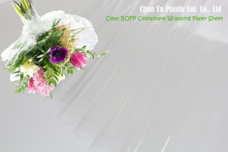 Clear BOPP Cellophane Wrapping Paper sheet - Cut flower bouquet wrapped with clear cellophane wrapping paper sheet