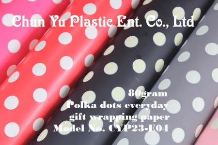 Model No. CYP23-E04: 80gram Polka dots Everyday Gift Wrapping Paper - Kertas pembungkus kado 80gram dicetak dengan desain polkadot untuk kemasan kado