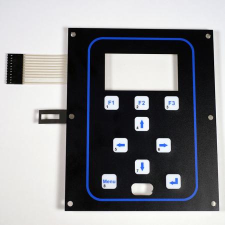 Anti-static Membrane Switch - يمكن تركيب مفتاح الغشاء المضاد للكهرباء الساكنة المُجمَّع بإطار من الألومنيوم وطباعة بالحبر الفضي وملصق 3M468 على الجزء الخلفي على الأجهزة.