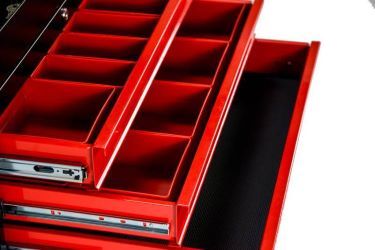 Tool cart has smooth drawers for storage
