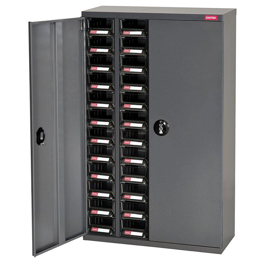 This antistatic ESD storage cabinet features lockable doors for extra security.