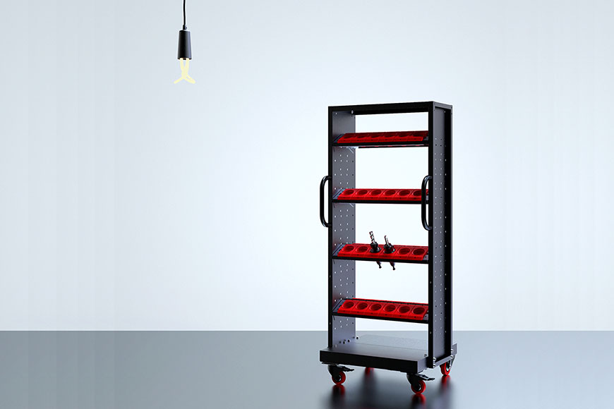 Solve your CNC storage needs with SHUTER CNC racks, trollies and or cabinets.