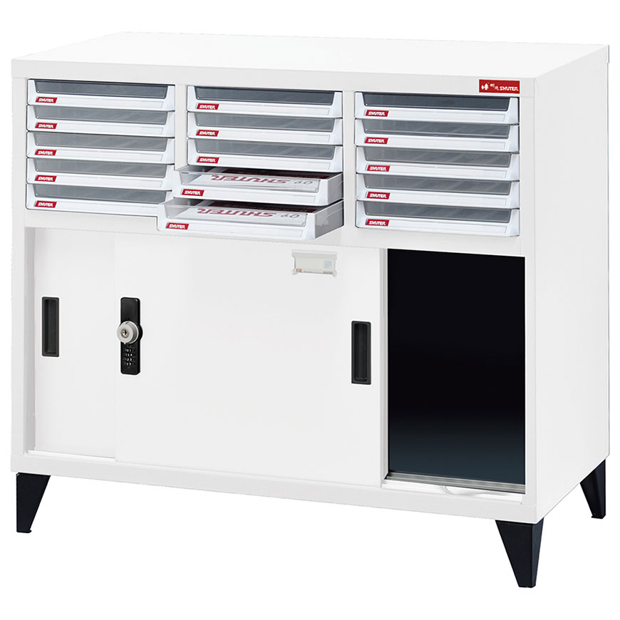 Small Wide Digital Lock Metal Door Cabinet With 15 Drawers For Office Filing 88cm Wide Tool Workspace Storage Solutions Shuter
