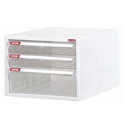 Desktop cabinet with 3 plastic drawers in 1 column for A4 paper (1 drawer 5.9L & 2 drawers 2.7L) - Superior style office cabinets filing and desktop storage.