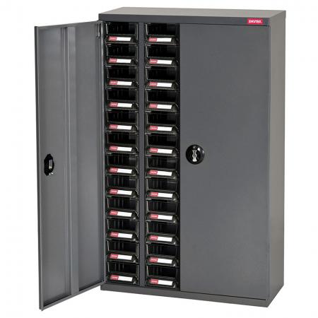 ESD Antistatic Metal Storage Tool Cabinet for Electronic Devices - Doors, 48 Drawers in 4 Columns - This antistatic ESD storage cabinet features lockable doors for extra security.