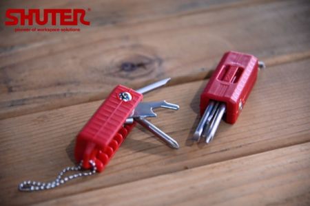 Multi tool keyring kit in red