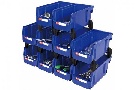 Industrial Hanging Bins - Bins come a variety of sizes and can be customized to the colors you need.