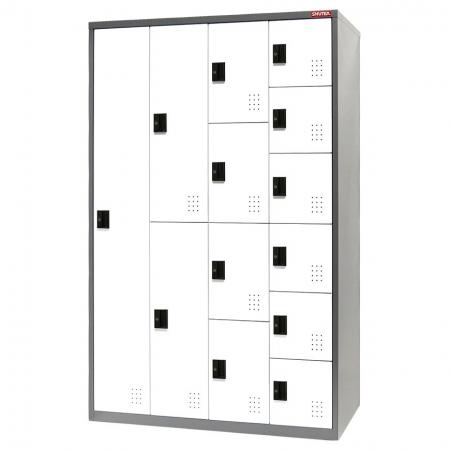Metal Mixed Locker for Secure Storage - 13 Doors in 4 Columns - Metal Storage Cabinet with Multiple configurations, 13 Compartments