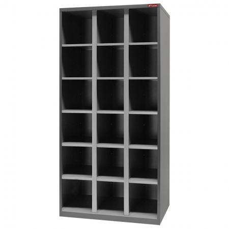 Metal Storage Bookcase without Doors, 18 compartments - Open Metal Storage Bookcase, 18 compartments