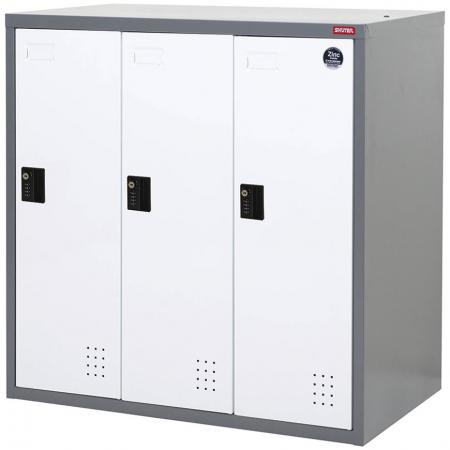 Низкий металлический шкафчик для безопасного хранения, одноярусный, 3 отделения - Металлический низкий шкафчик для хранения, одноярусный, 3 отделения