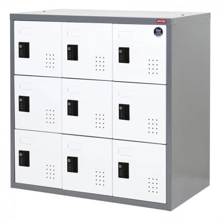 Low Metal Locker for Secure Storage, Triple Tier, 9 Compartments