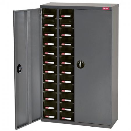Metal Storage Tool Cabinet with Doors for Use in Industrial Workspaces - 48 Drawers in 4 Columns