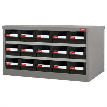 Metal Storage Tool Cabinet for Use in Industrial Workspaces - 15 Drawers in 5 Columns - Save time and make your workspace more efficient with this parts cabinet with drawers.