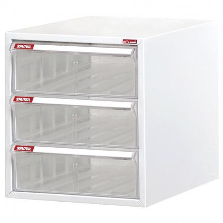 Steel File Cabinet with 2 plastic drawers and 1 deep drawer in 1 column for A4 paper - Superior style office cabinets filing and desktop storage.