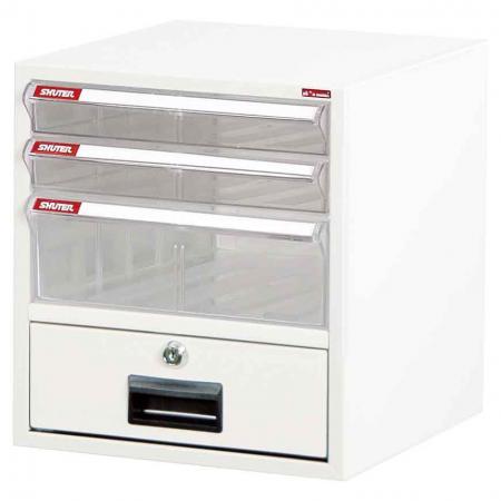 Desktop cabinet with 3 plastic drawers and 1 lock drawer in 1 column for A4 paper (1 drawer 5.9L & 2 drawers 2.7L) - With transparent drawers and a lockable cabinet, this is the perfect desktop filing system.