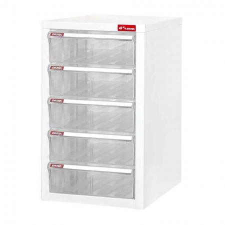 Desktop cabinet with 5 plastic drawers in 1 column for A4 paper (5.9L per drawer) - This unit with larger sized drawers fits more documents than other SHUTER cabinets.