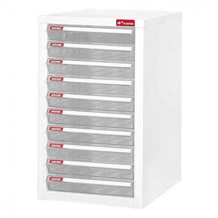 Desktop cabinet with 10 plastic drawers in 1 column for A4 paper (2.7L per drawer) - Tall and strong, this SHUTER filing cabinet will solve all your office storage woes.